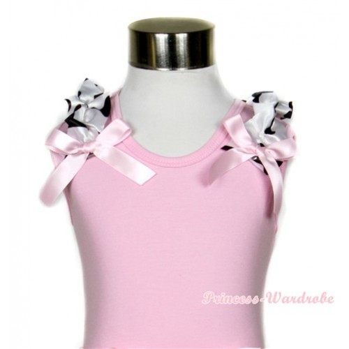 Light Pink Tank Top with Milk Cow Ruffles and Light Pink Bows TP57 